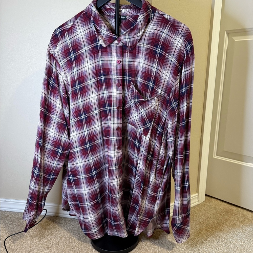 Torrid Red and White Plaid Button Down Shirt